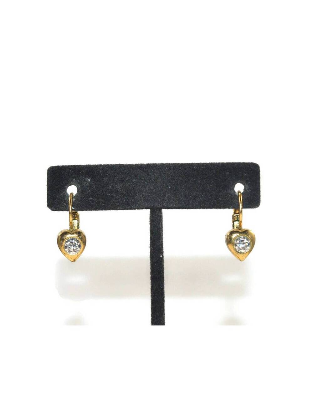 Vintage Gold Tone and Clear Rhinestone Dangle Heart Earrings.